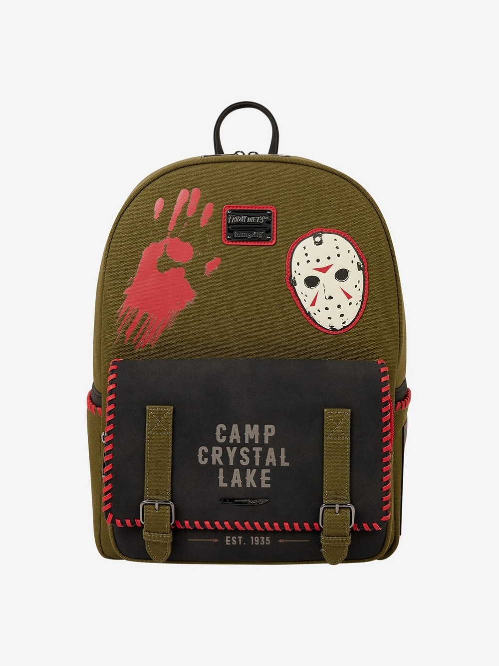 Friday The 13th Olive Green Graphic Backpack with Red Accents